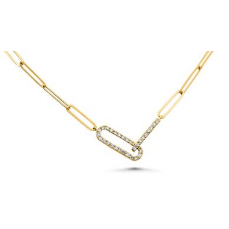 14K Yellow Gold .20ctw Diamond Paperclip Necklace